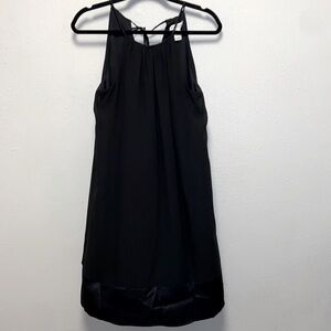 White House Black Market Silk Lined Satin Ribbon Hem Trapeze Little Black Dress